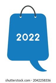 Nuevo año 2022 concepto de vectores, burbuja de habla de bolsas de compras. Estilo de color plano.