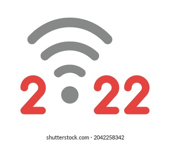 New year 2022 vector concept, wireless wifi symbol instead of zero. Flat colored style.