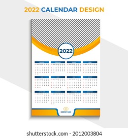 New year 2022 wall calendar template design. Colorful wall calendar for business. Week Starts Sunday