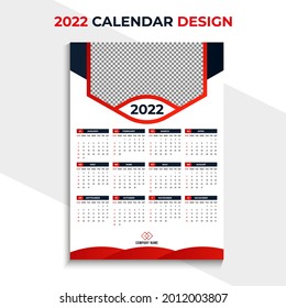 New year 2022 wall calendar template design. Colorful wall calendar for business. Week Starts Sunday