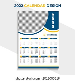 New year 2022 wall calendar template design. Colorful wall calendar for business. Week Starts Sunday