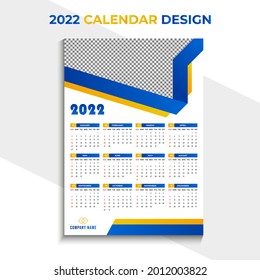 New year 2022 wall calendar template design. Colorful wall calendar for business. Week Starts Sunday