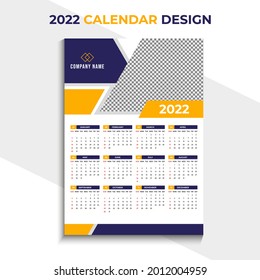 New year 2022 wall calendar template design. Colorful wall calendar for business. Week Starts Sunday