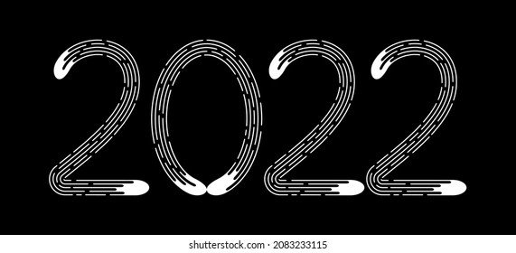 Año Nuevo 2022 de líneas punteadas blancas sobre fondo negro. Ilustración del vector