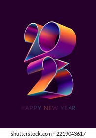 New year 2023. 3D colorful lettering design. Bright greeting card.