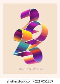 New year 2023. 3D colorful lettering design. Bright greeting card