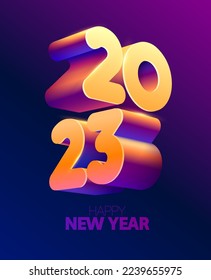 New year 2023. 3D colorful lettering design. Bright greeting card.