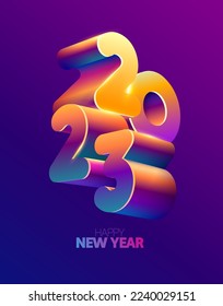 New year 2023. 3D colorful numbering design. Bright greeting card.