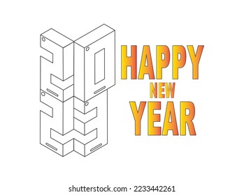 New year 2023 3d line art style. New year 2023 vector