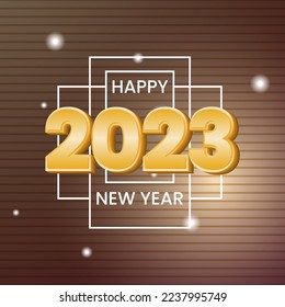 new year 2023 with  3d text effect, brown background and horizontal line pattern. simple and elegant concept. use for greeting card and social media