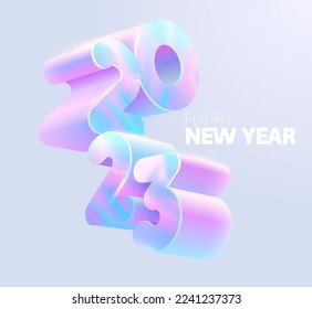 Año nuevo 2023. Diseño de letras de invierno 3D. Tarjeta de saludo ligero.