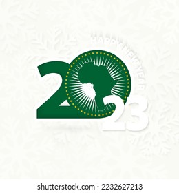New Year 2023 for African Union on snowflake background. Greeting African Union with new 2023 year.