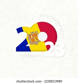 New Year 2023 for Andorra on snowflake background. Greeting Andorra with new 2023 year.