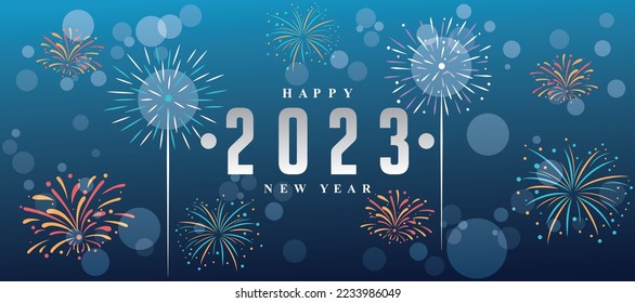 New year 2023 background with fireworks and blue shades