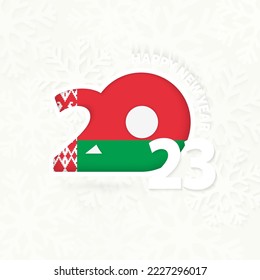 New Year 2023 for Belarus on snowflake background. Greeting Belarus with new 2023 year.