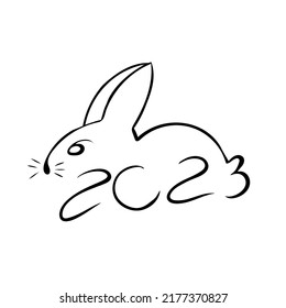 New Year 2023, year of the black rabbit. Funny, cute illustration for calendar, seasonal design, textile, decoration kids playroom or greeting card. Hand drawn prints and doodle.