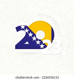 New Year 2023 for Bosnia and Herzegovina on snowflake background. Greeting Bosnia and Herzegovina with new 2023 year.