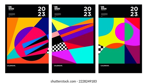 New year 2023 calendar design template with geometric colorful abstract. Vector calendar design.
