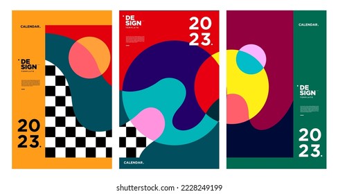 New year 2023 calendar design template with geometric colorful abstract. Vector calendar design.
