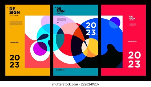 New year 2023 calendar design template with geometric colorful abstract. Vector calendar design.
