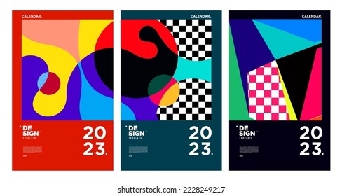 New year 2023 calendar design template with geometric colorful abstract. Vector calendar design.
