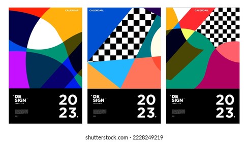 New year 2023 calendar design template with geometric colorful abstract. Vector calendar design.
