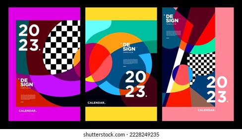 New year 2023 calendar design template with geometric colorful abstract. Vector calendar design.

