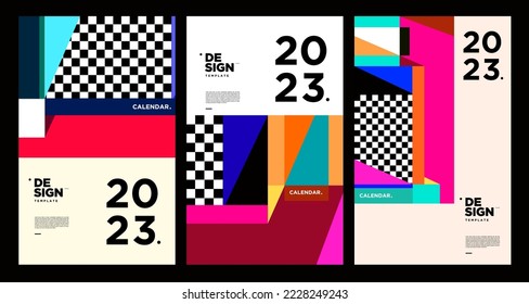 New year 2023 calendar design template with geometric colorful abstract. Vector calendar design.

