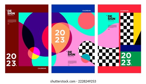 New year 2023 calendar design template with geometric colorful abstract. Vector calendar design.
