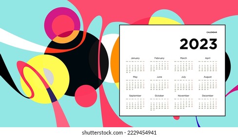 New year 2023 calendar design template with geometric colorful abstract. Vector calendar designs.
