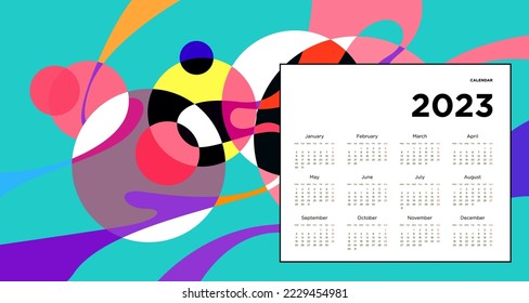 New year 2023 calendar design template with geometric colorful abstract. Vector calendar designs.