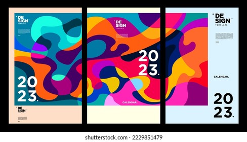 New year 2023 calendar design template with geometric colorful abstract. Vector calendar designs.