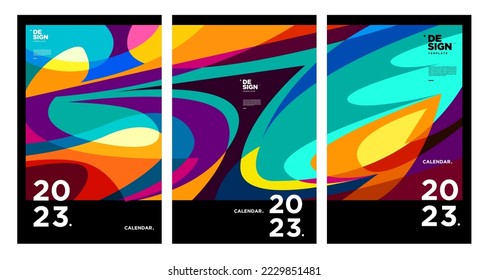 New year 2023 calendar design template with geometric colorful abstract. Vector calendar designs.