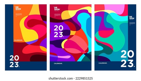 New year 2023 calendar design template with geometric colorful abstract. Vector calendar designs.