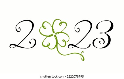 New Year 2023 calligraphic style with lucky clover