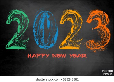 New Year. 2023 Chalk board. Color. The calendar. Date. For your design.