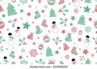 New Year 2023 and Christmas Creative Decorations Vector Seamless Pattern Stunning Christmas Elements Texture Wallpaper in Pastel Colors Gift wrapping paper Banner Poster Layout or card template design