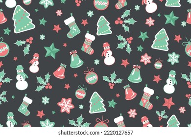 New Year 2023 and Christmas Creative Decorations Vector Seamless Pattern Stunning Christmas Elements Texture Wallpaper in Pastel Colors Gift wrapping paper Banner Poster Layout or card template design