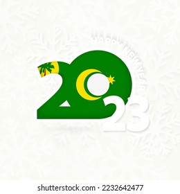 New Year 2023 for Cocos Islands on snowflake background. Greeting Cocos Islands with new 2023 year.