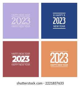 New Year 2023. Colorful square shaped banners, social media greeting card templates. Trendy colors.
