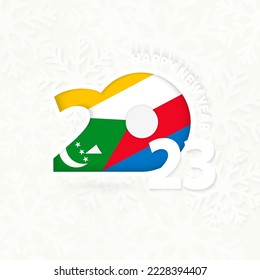 New Year 2023 for Comoros on snowflake background. Greeting Comoros with new 2023 year.