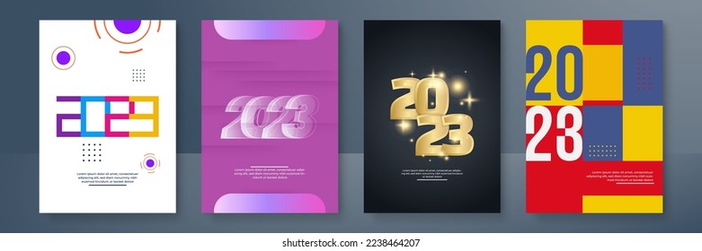 New Year 2023 cover design template for greeting card, calendar, business report. Vector illustration