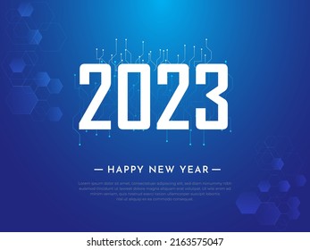 New Year 2023 design background with technology, science and geometric elements.