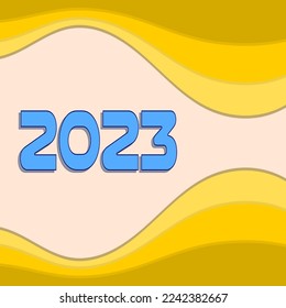 El nuevo año 2023 es un diseño adecuado como fondo o cubierta como resultado de la impresión, una tarjeta o un post para los medios sociales. Se trata de un espacio cuadrado con olas en tonos amarillos
