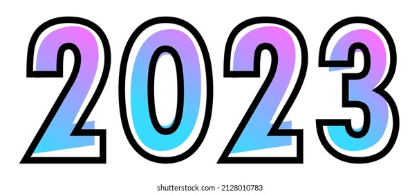  New Year 2023 design text with blue-purple color and black outline