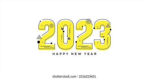 New Year 2023 design text with blue-purple color and black outline