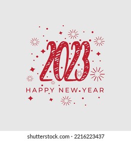 New Year 2023 design text with blue-purple color and black outline