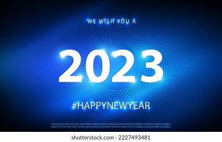 New Year 2023 Digital Technology and Science Background Concept With Light Effect. 2023 digital futuristic illustration. Technology connect data of communication technology in 2023 concept. Vector