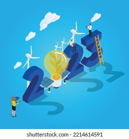 New Year 2023 for Ecology concept isometric 3d vector illustration concept for banner, website, illustration, landing page, flyer, etc.