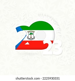 Neujahr 2023 für Äquatorialguinea auf Schneeflocken-Hintergrund. Gruß Äquatorialguinea mit dem neuen Jahr 2023.
